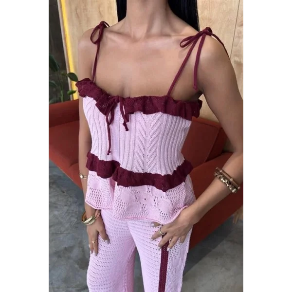 Askılı Bluz Pantolon Triko Takım 10114