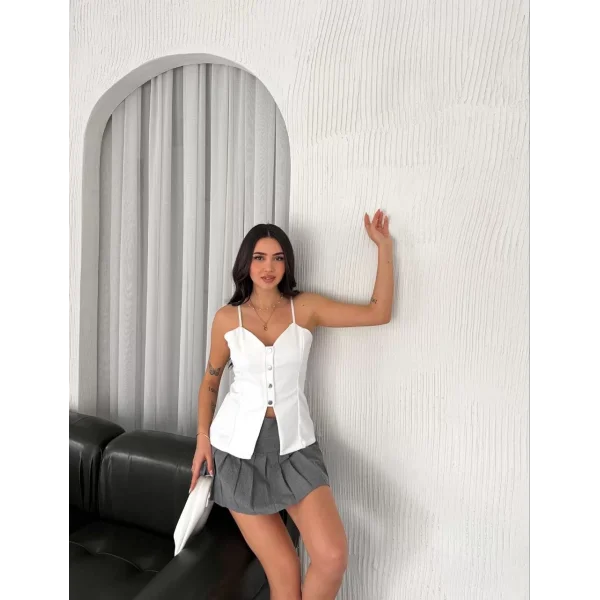 Askılı Dekolte deraylı bluz crop - Beyaz