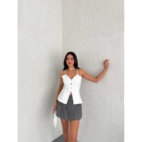 Askılı Dekolte deraylı bluz crop - Beyaz