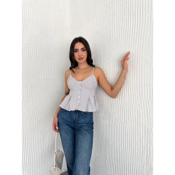 Askılı Dekolte deraylı crop - Beyaz