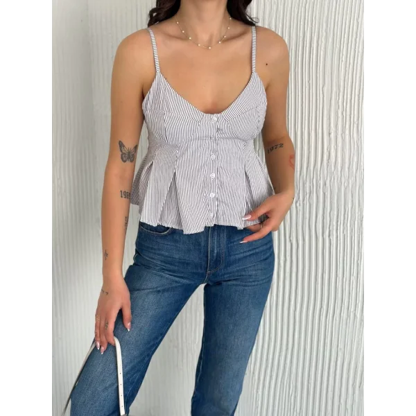 Askılı Dekolte deraylı crop - Beyaz