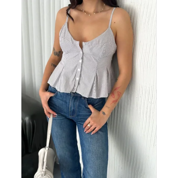 Askılı Dekolte deraylı crop - Beyaz