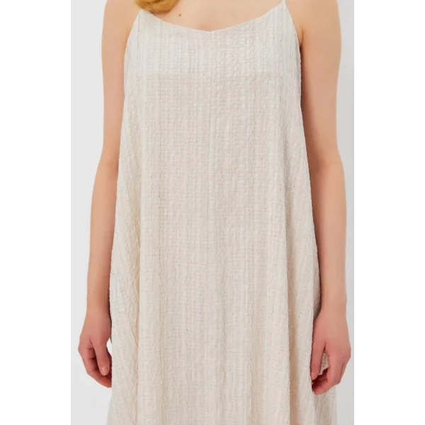 Askılı Uzun Çan Elbise - Natür