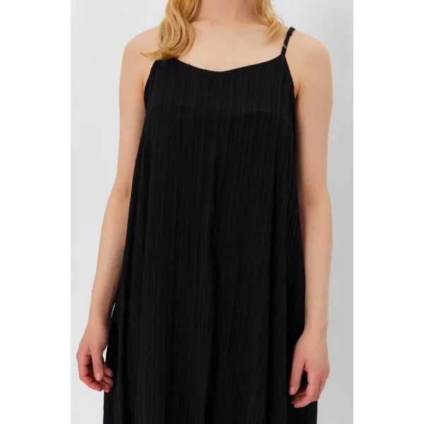 Askılı Uzun Çan Elbise - Siyah