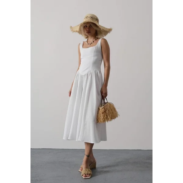 Askılı Uzun Elbise - Beyaz