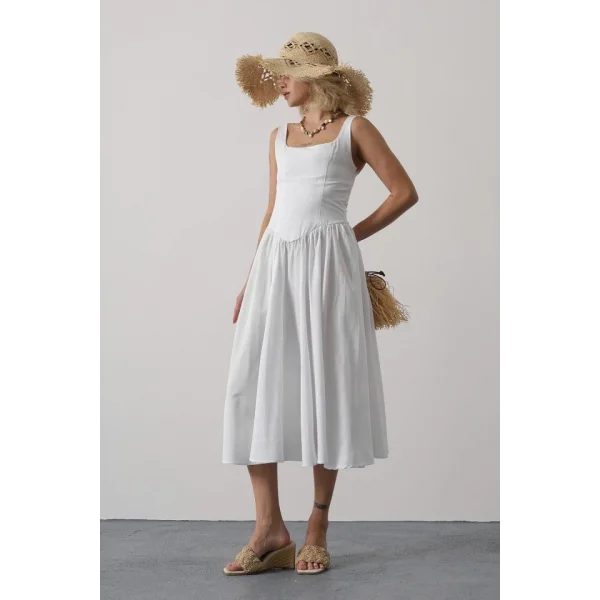 Askılı Uzun Elbise - Beyaz