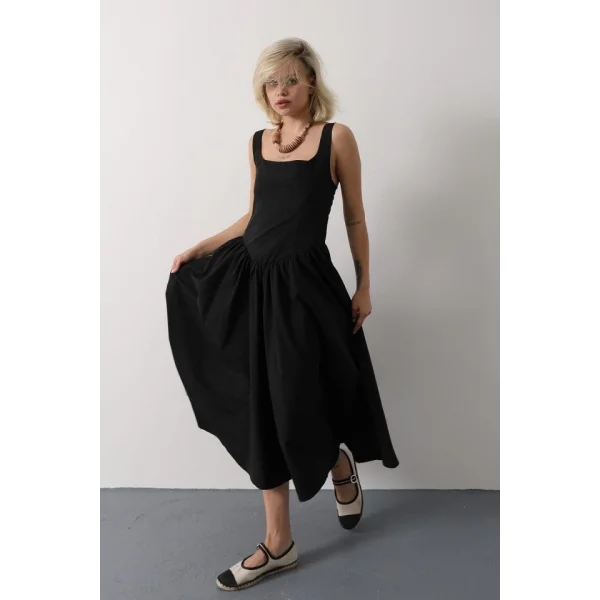 Askılı Uzun Elbise - Siyah