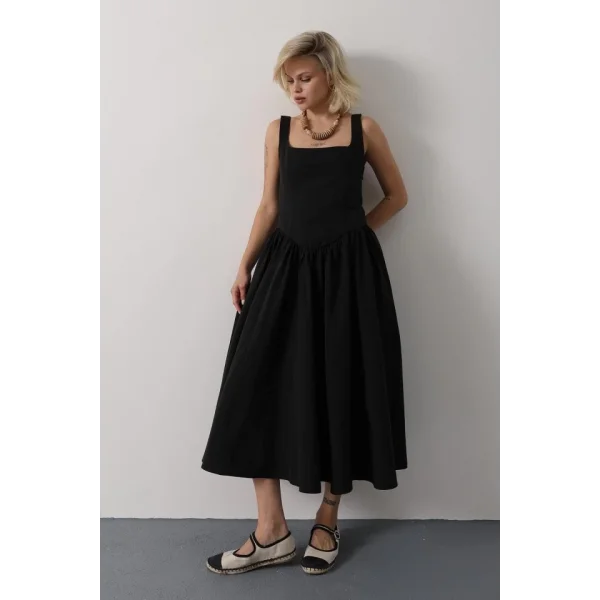 Askılı Uzun Elbise - Siyah