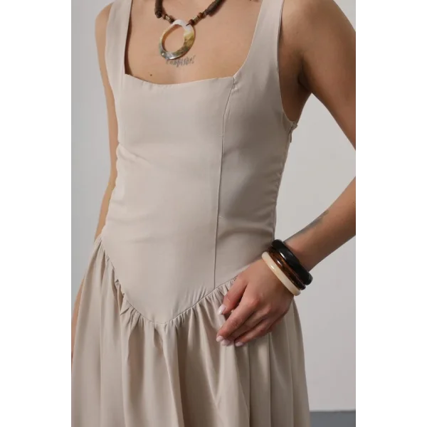 Askılı Uzun Elbise - Taş