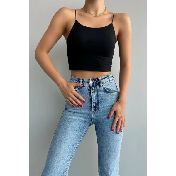 Askısı Lastikli Kısa Atlet - Siyah