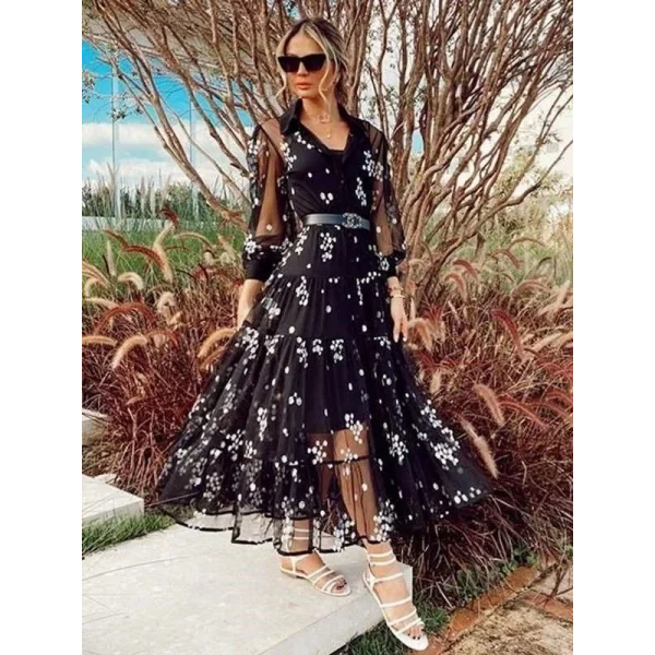 Astar Sandy, Dışı Tül çiçek Desenli Elbise