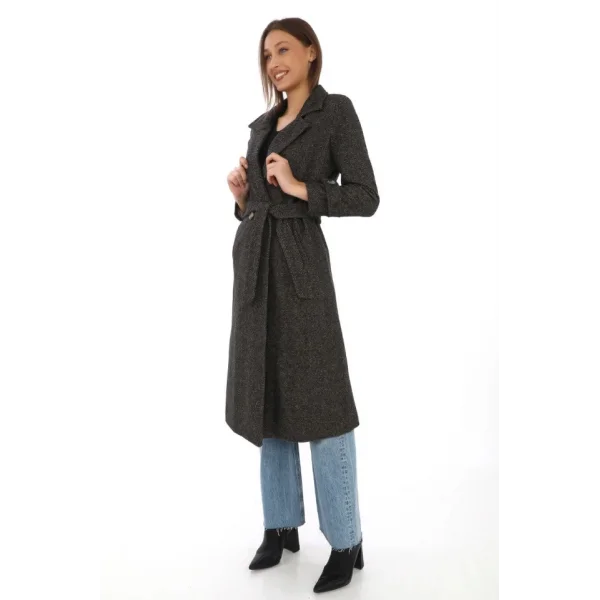 Astarlı Balık Sırtı Kaşmir Kaşe Kaban  Kahverengi