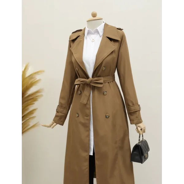 Astarlı Kemerli Trenckot -Taba