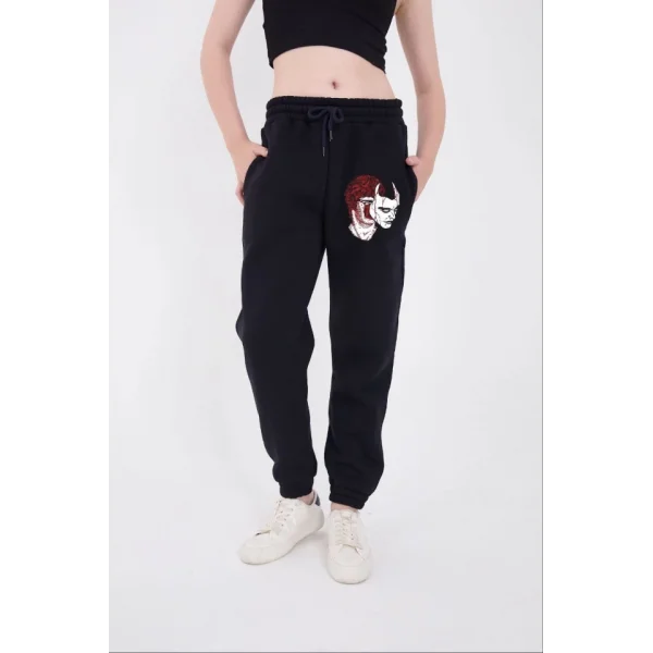 astikli Baskılı Eşofman Pantolon  acivert