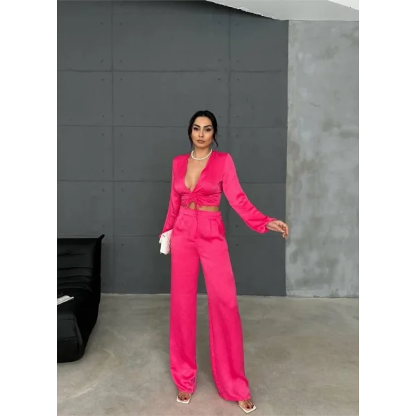 ATEN BÜZGÜ DETAYI CROP BUZPANTOON TAKI  Fuşya