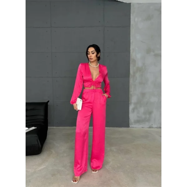 ATEN BÜZGÜ DETAYI CROP BUZPANTOON TAKI  Fuşya