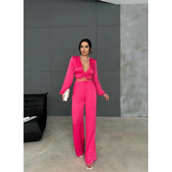 ATEN BÜZGÜ DETAYI CROP BUZPANTOON TAKI  Fuşya