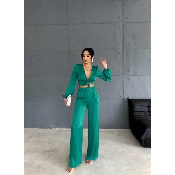 ATEN BÜZGÜ DETAYI CROP BUZPANTOON TAKI  Zümrüt