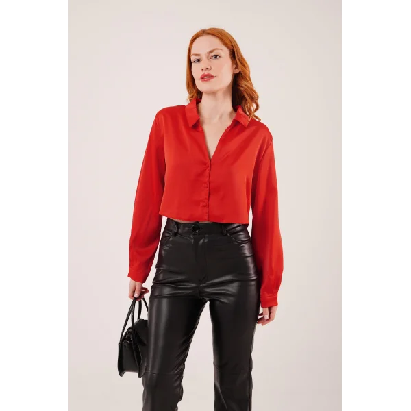 aten Crop odel Kırmızı Gömlek