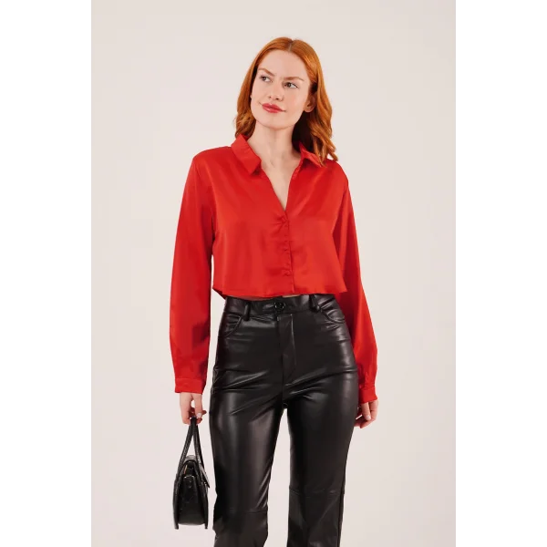 aten Crop odel Kırmızı Gömlek