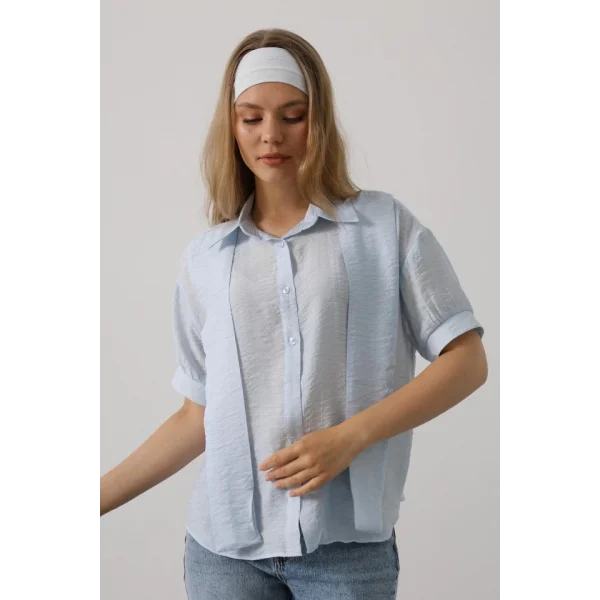 Atkı Detaylı Yarım Kol Gömlek - Bebe Mavisi