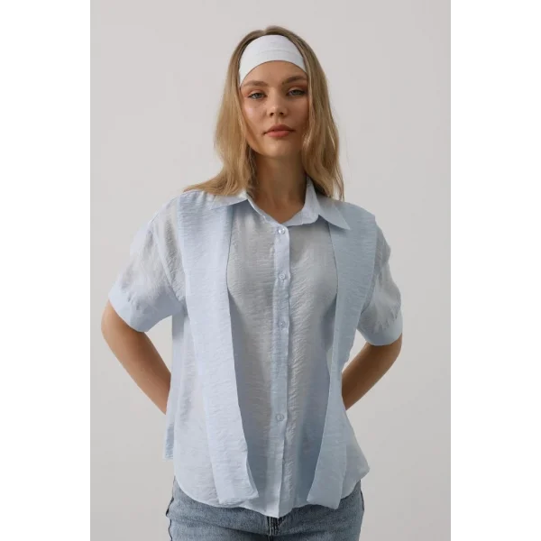 Atkı Detaylı Yarım Kol Gömlek - Bebe Mavisi