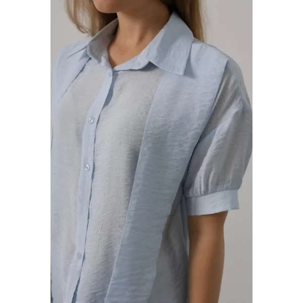 Atkı Detaylı Yarım Kol Gömlek - Bebe Mavisi