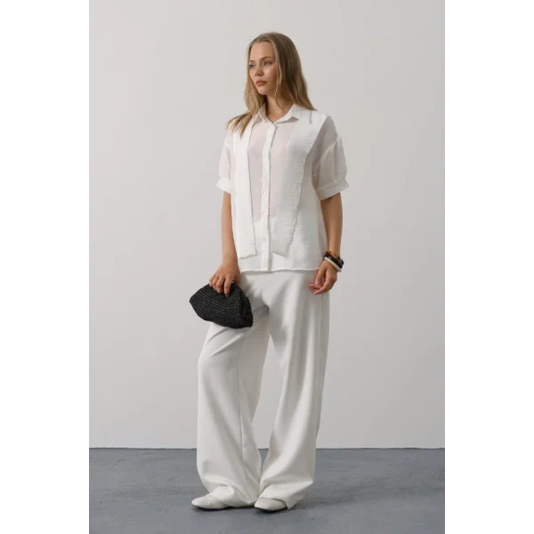 Atkı Detaylı Yarım Kol Gömlek - Beyaz