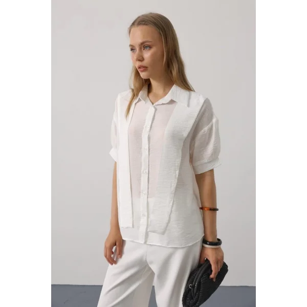 Atkı Detaylı Yarım Kol Gömlek - Beyaz