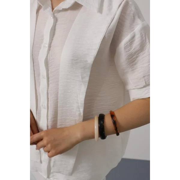 Atkı Detaylı Yarım Kol Gömlek - Beyaz