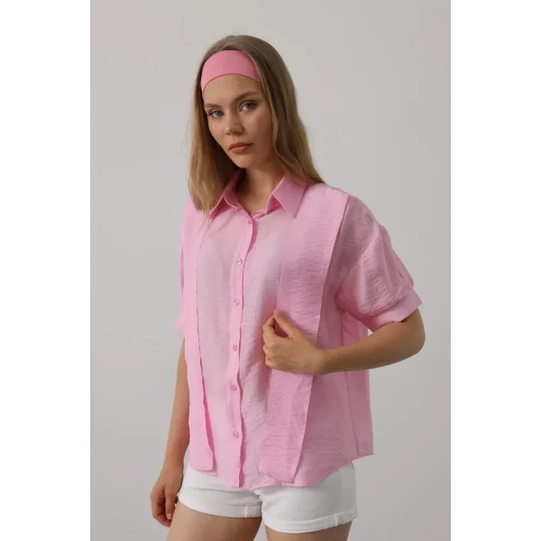 Atkı Detaylı Yarım Kol Gömlek - Pembe