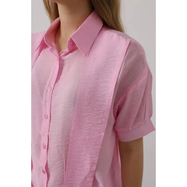 Atkı Detaylı Yarım Kol Gömlek - Pembe
