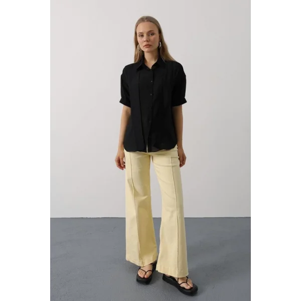 Atkı Detaylı Yarım Kol Gömlek - Siyah