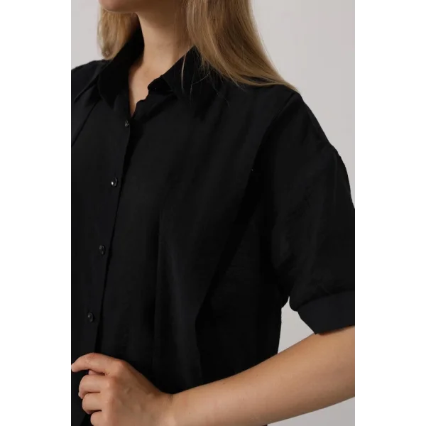 Atkı Detaylı Yarım Kol Gömlek - Siyah