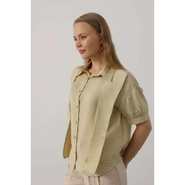 Atkı Detaylı Yarım Kol Gömlek - Yağ Yeşili