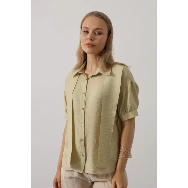 Atkı Detaylı Yarım Kol Gömlek - Yağ Yeşili