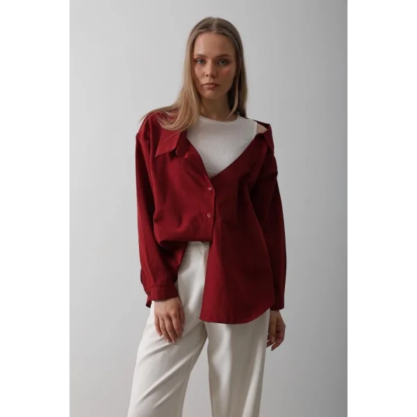 Atlet Detaylı Gömlek - Bordo