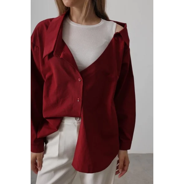 Atlet Detaylı Gömlek - Bordo