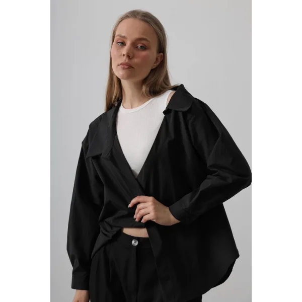 Atlet Detaylı Gömlek - Siyah