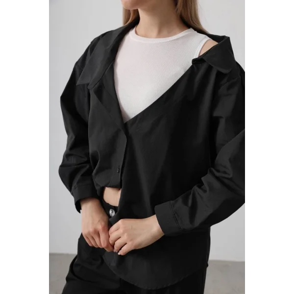 Atlet Detaylı Gömlek - Siyah