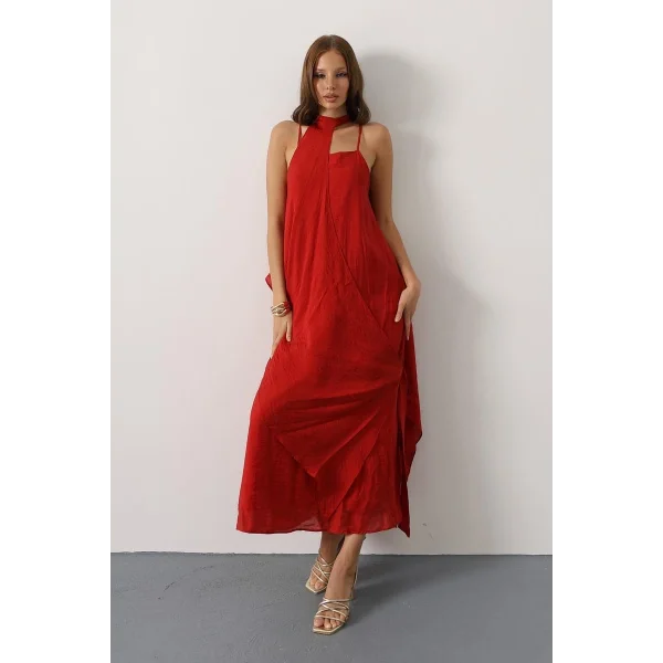 Aveline Bohem Elbise - Kırmızı