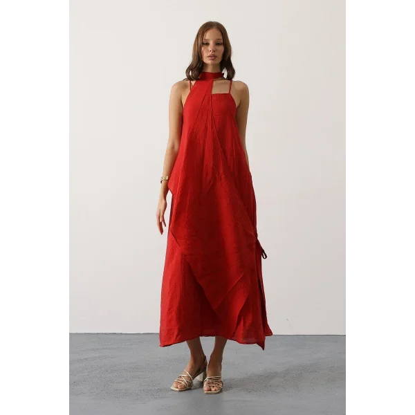 Aveline Bohem Elbise - Kırmızı