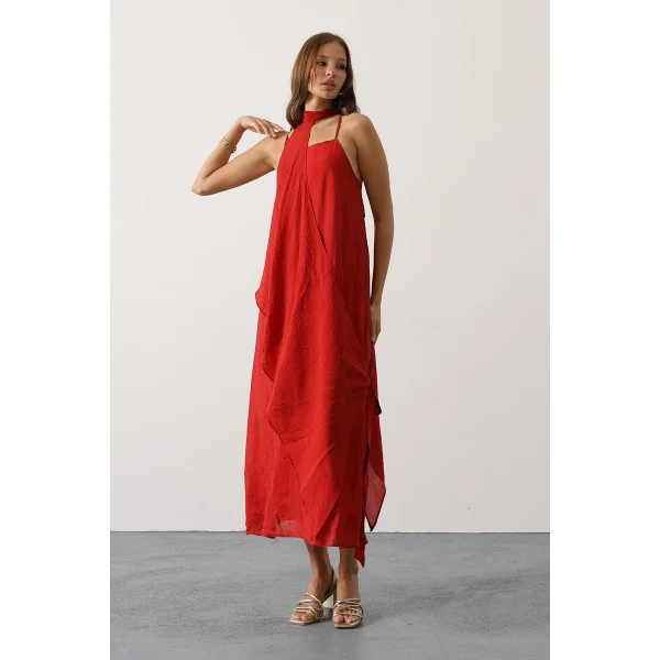 Aveline Bohem Elbise - Kırmızı