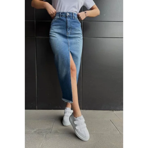 avi Yırtmaçlı Kot Etek