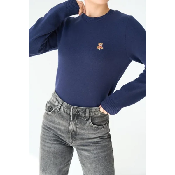 Ayıcık Nakışlı Kazak  Lacivert