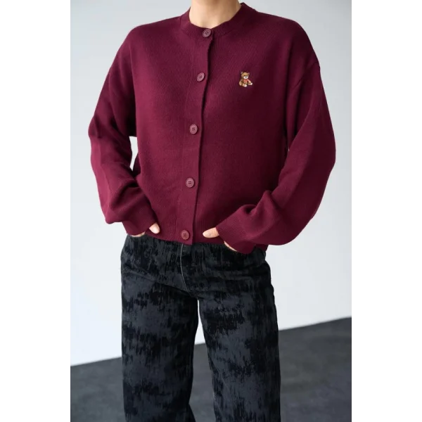 Ayıcıklı Hırka  Bordo