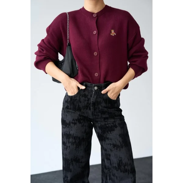 Ayıcıklı Hırka  Bordo