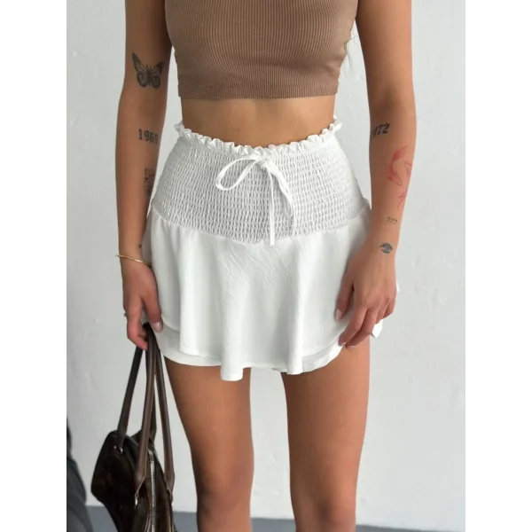 Ayrobin Şortlu Etek - Beyaz