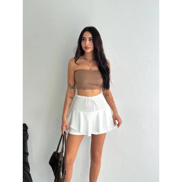Ayrobin Şortlu Etek - Beyaz