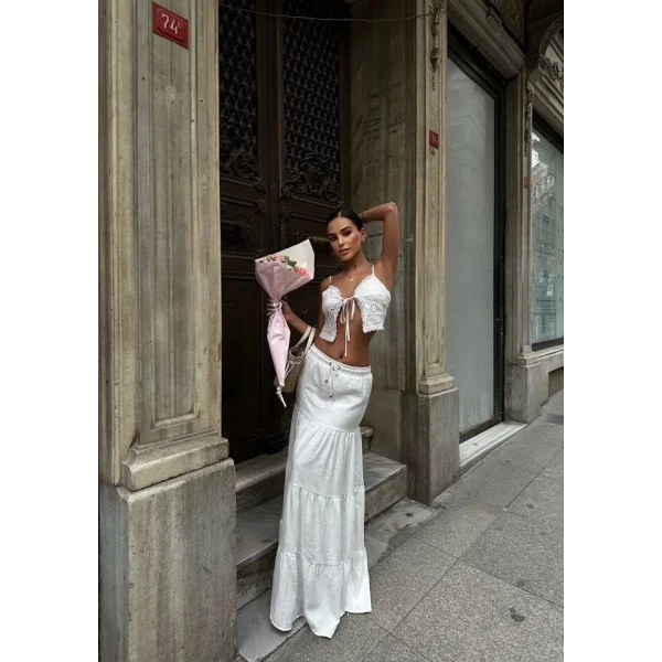 Bağacıklı Uzun Etek  Beyaz